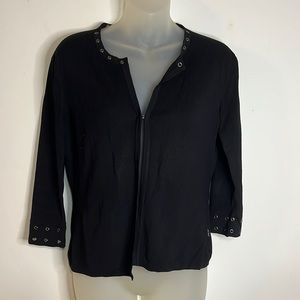 BCBG MAXAZRIA Black Knit Cardigan Sweater with Rivet Stud Details 3/4 Sleeves M